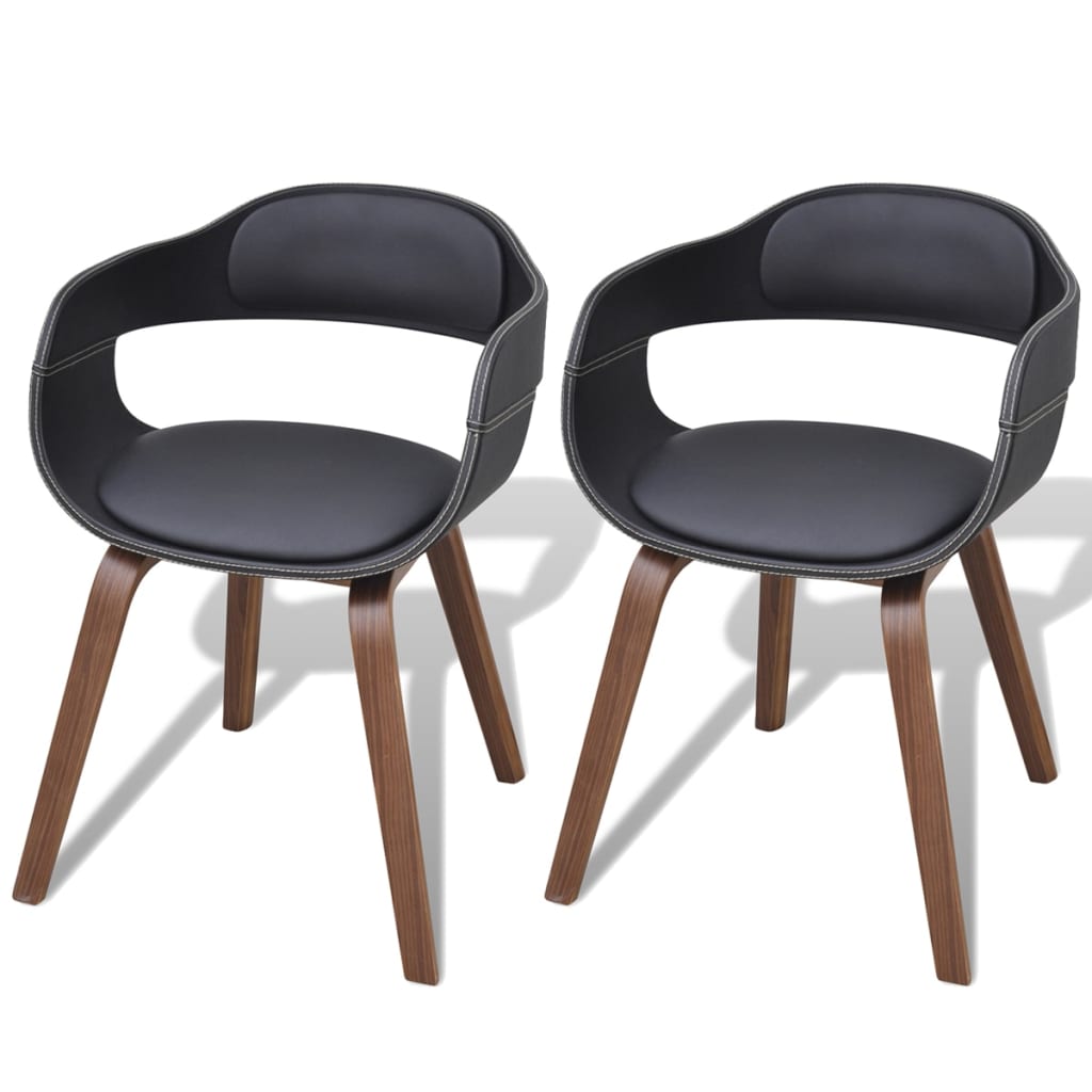 Dining Chairs 2 pcs Black Bentwood Frame and Faux Leather