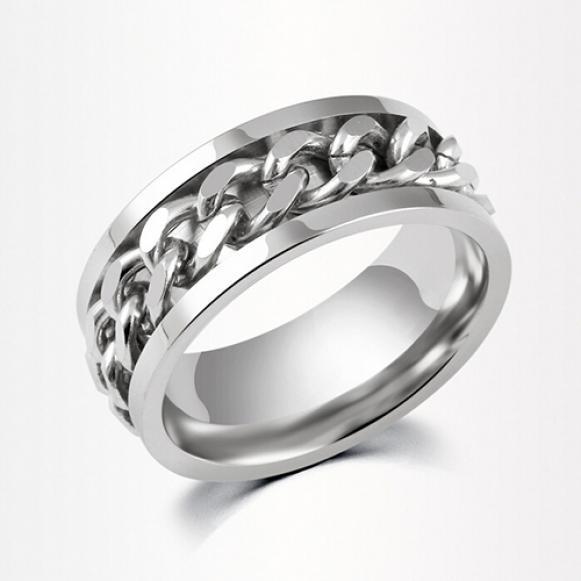 Punk Men's Women's Chain Style Stainless Steel Band Ring Jewelry Couple Gift