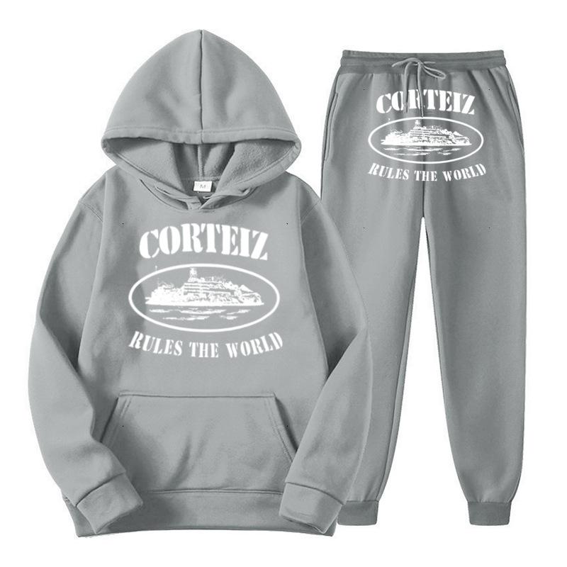 Cortiz Sportswear Tuta da Jogging da Uomo con Stampa Alfabetica Felpa con Cappuccio Y2K Pantaloni da Tuta Larghi con Cappuccio