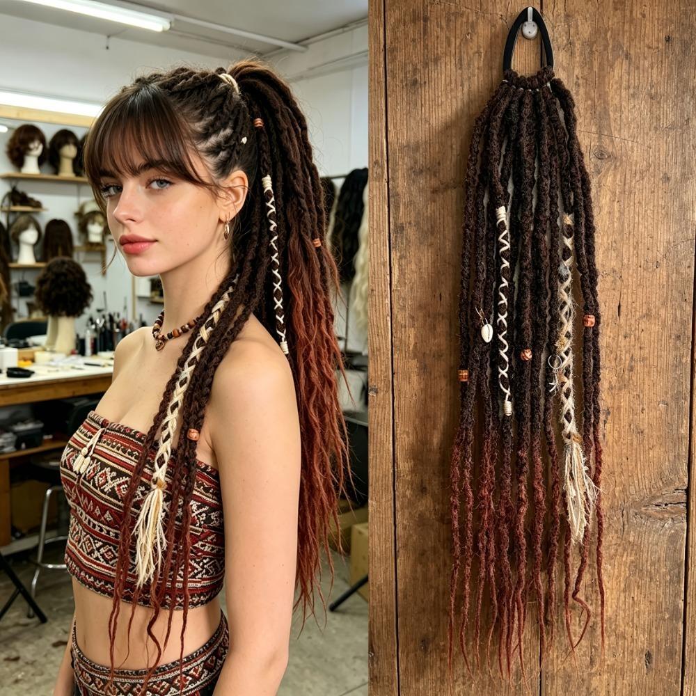 Ombre Women's Braided Wigs Synthetic Twist Braid Hairpiece Textured Dreadlock Ponytail for Women