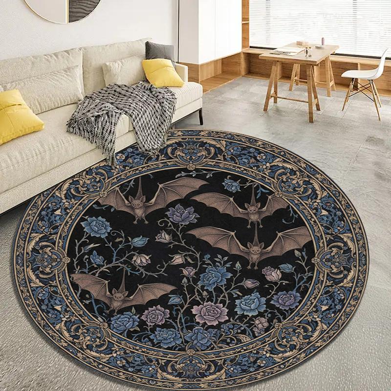 Bat Retro Round Area Rug,Carpet Rug for Living Room Bedroom Sofa Playroom Decor,Non-slip Floor Mat99