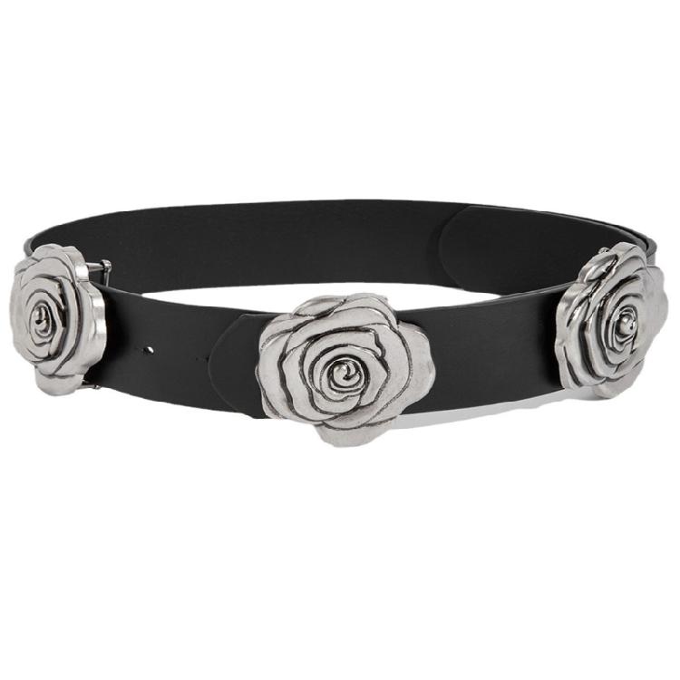 

Decorative Rose Pattern Wide Belt Adjustable Waist Strap For Women Soft PU Leather Retro Design Daily Suit Dresses 1 чёрный