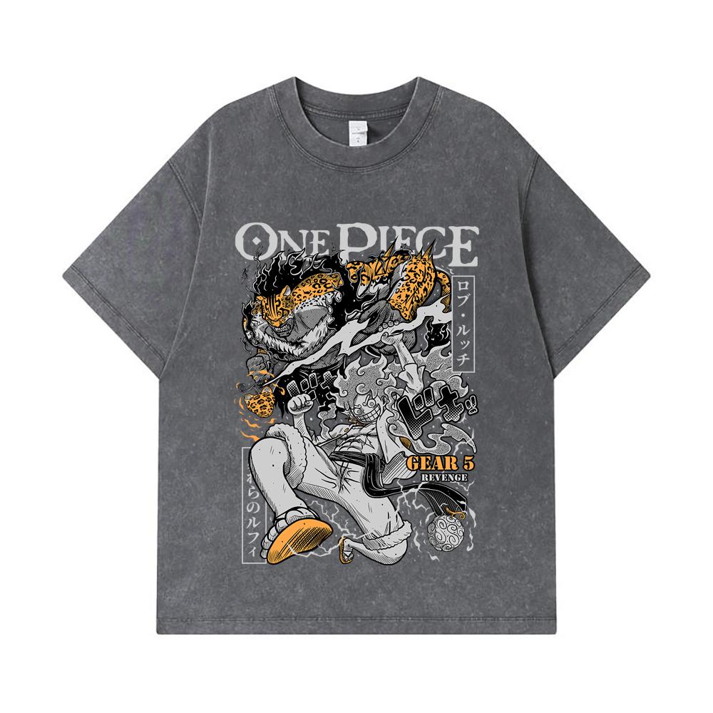 275 GSM Washed T-shirts 100% Cotton One Piece V48 Luffy Lucci Print Unisex Heavy Cotton T Shirt