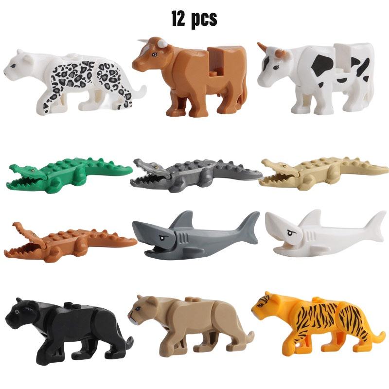 Mini Leopard Crocodile And Shark Animal Building Blocks Set 12 Pieces Of Educational Plastic Toys For Kids