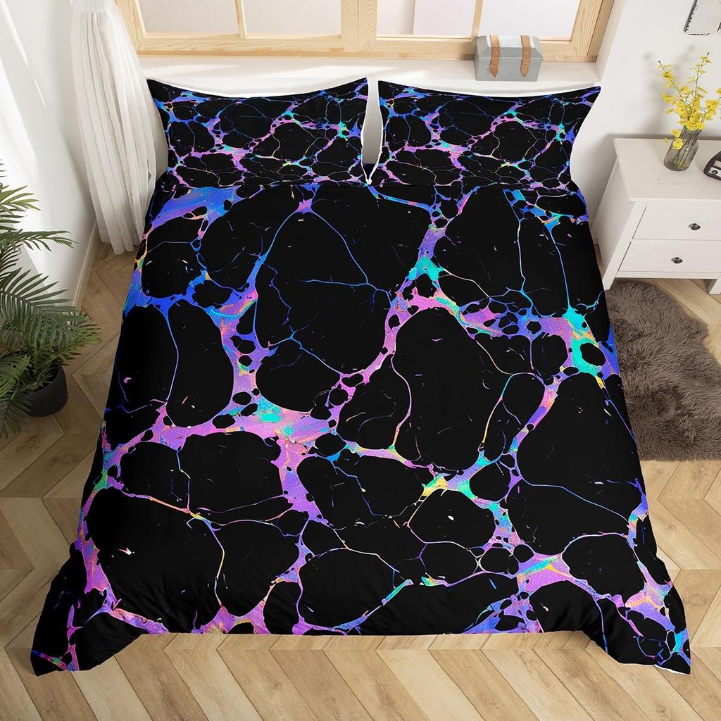 Black Marble Duvet Cover Set Gold Metallic Marble Bedding Set Black Gold Abstract Marble Texture King Size Comforter Cover Sets