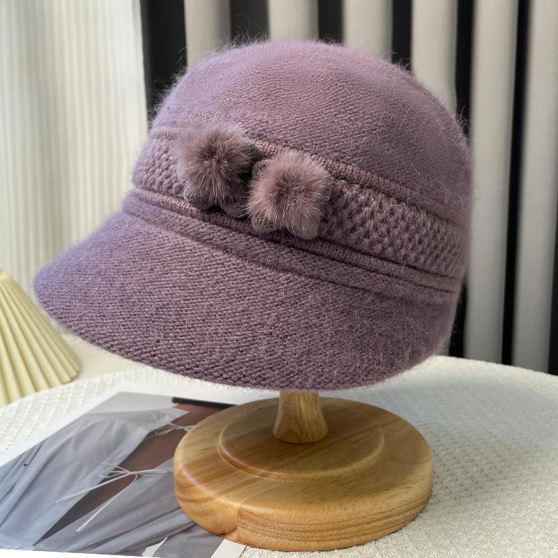 Rabbit Fur Fisherman Hat for Women, Winter Warm Pullover Knitted Hat for the Elderly, Cold-proof Mom Hat, Sun-shading Duckbill Cap