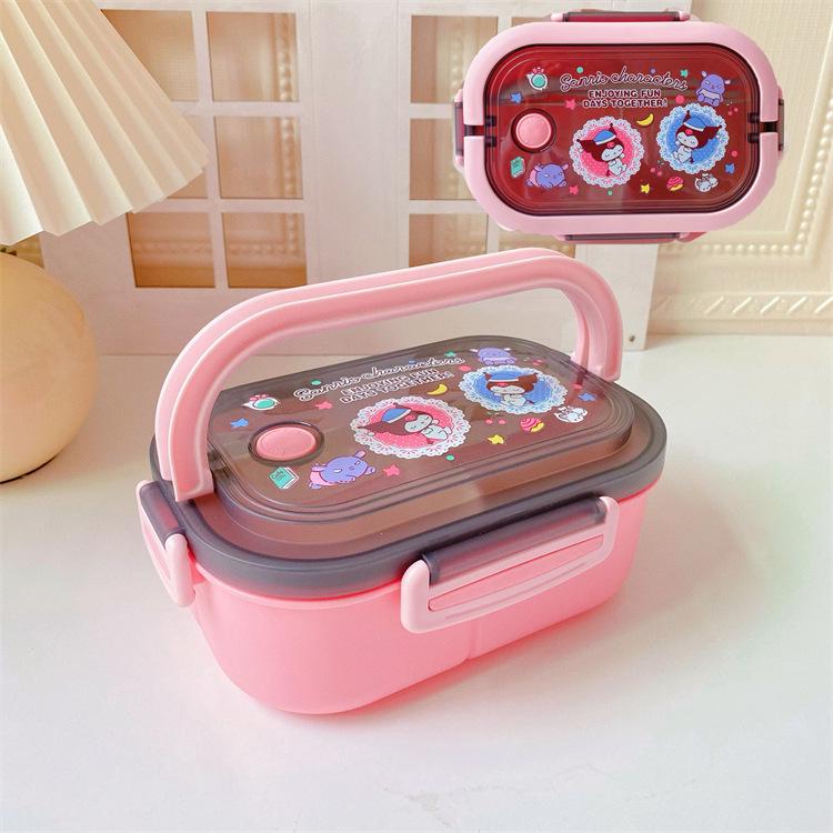 Portable Japanese Double-Layer Bento Lunch Box for Students & Office Workers - Large Capacity, Cartoon Design
