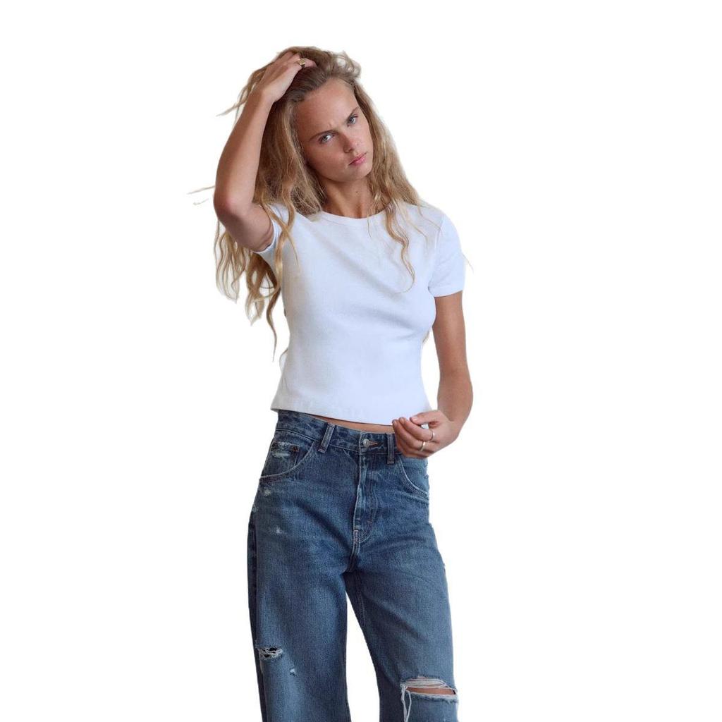 2025 Spring Women's High-Waist Ripped Denim Jeans: European & American Style