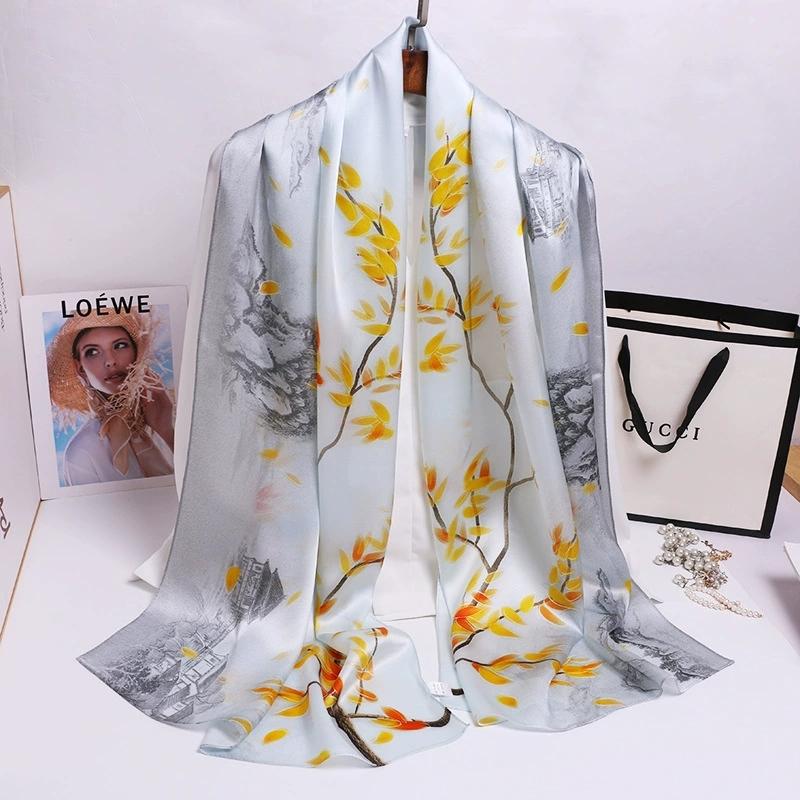 Chinese Ethnic Flower Style 100% Silk Scarves Shawls Long Silk Scarf 170*52Cm