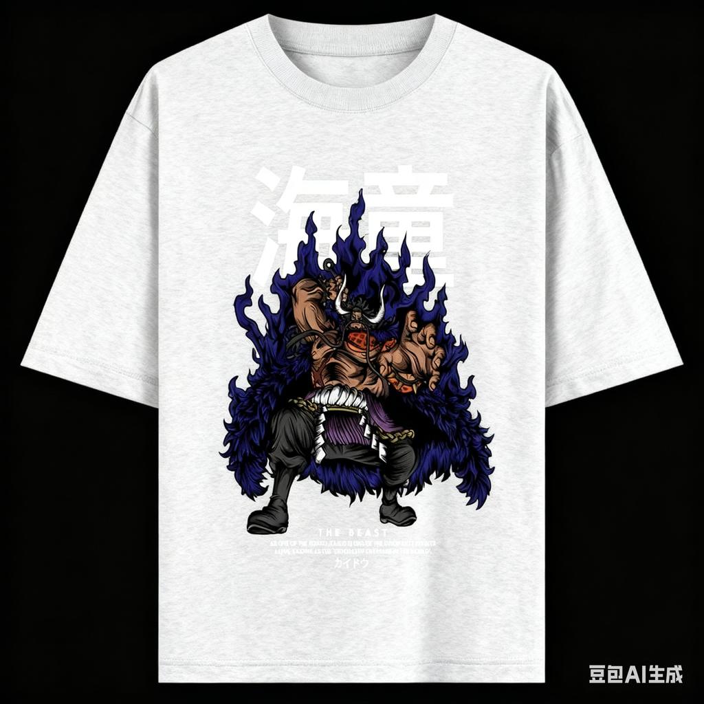 One Piece Anime Kaidou Druck Oversized Baumwoll-T-Shirt Unisex Und Unisex Harajuku Trend Y2k Lässig Sommer Schweißabsorbierendes T-Shirt