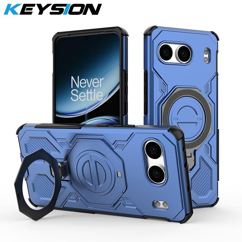 KEYSION Shockproof Magnetic Case for OnePlus Nord 4 5G Upright Live Metal Ring Stand Phone Back Cover for One Plus 1+ Nord 4 5G