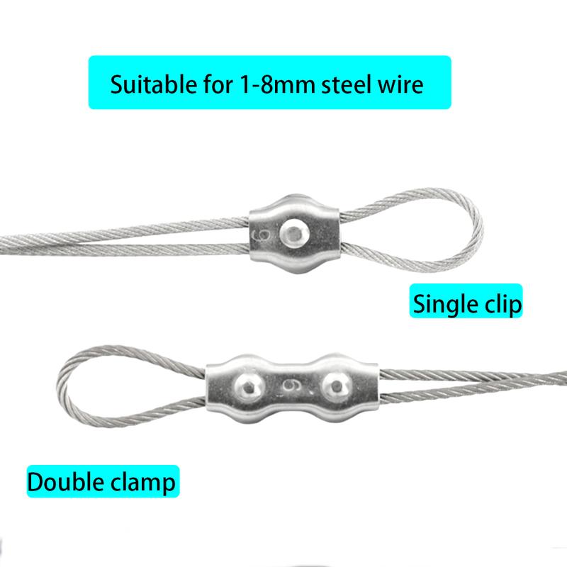 2PCS 304 Stainless Steel Wire Rope Clamp Single/Double Clamp Wire Rope Cable Clamp Size M2-M8