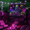 Glow in The Dark Skull DJ Tapestry, Blacklight Party Wall Art with Neon Palm Trees for Bedroom & Club