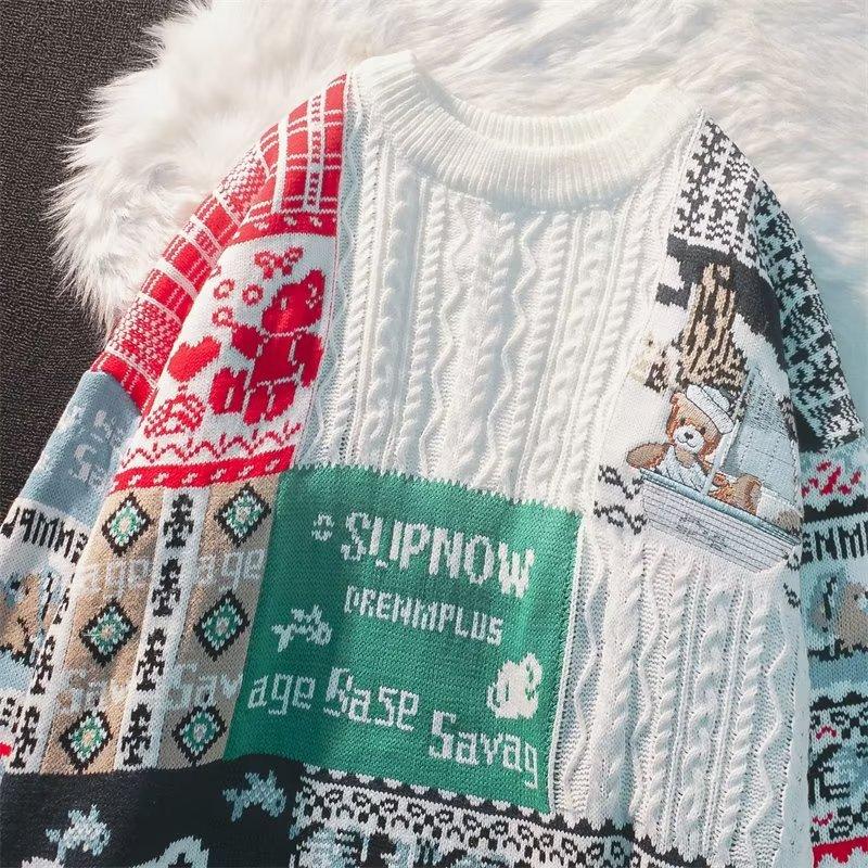Winter Men Turtleneck Sweaters Christmas Ski Bear Knitted Pullovers Casual Sweaters Male Knitwear Patchwork Pullover Men