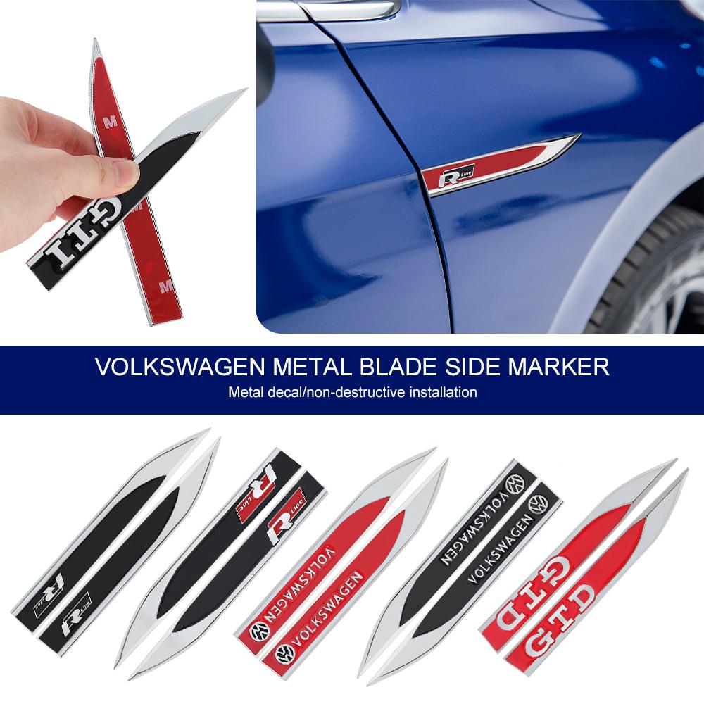 CAT1 2pcs Car Exterior Decorative Fender Side Blade Emblem Stickers Auto Accessory For Volkswagen VW R GTI GTD Golf Polo Tiguan Jetta