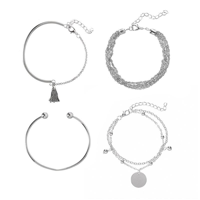 European  American Multi-layer Alloy Tassel Bracelet with Retro Open Metal Pendant