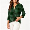 Women's Vintage Floral Print Henley Button Neck Three Quarter Sleeve Cotton Linen Shirt Casual Loose Fit Blouse