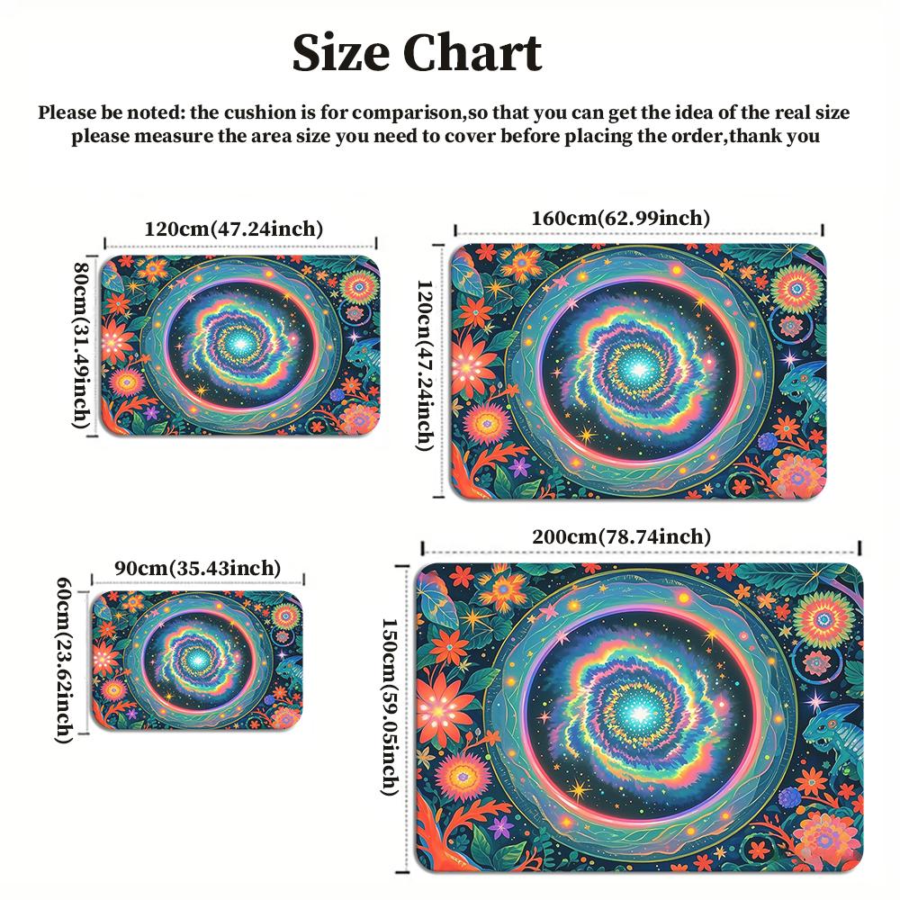 Psychedelic Galaxy Floral Mandala Rug, Colorful Boho Space Carpet for Living Room Gaming Room, Non-slip Decorative Floor Mat