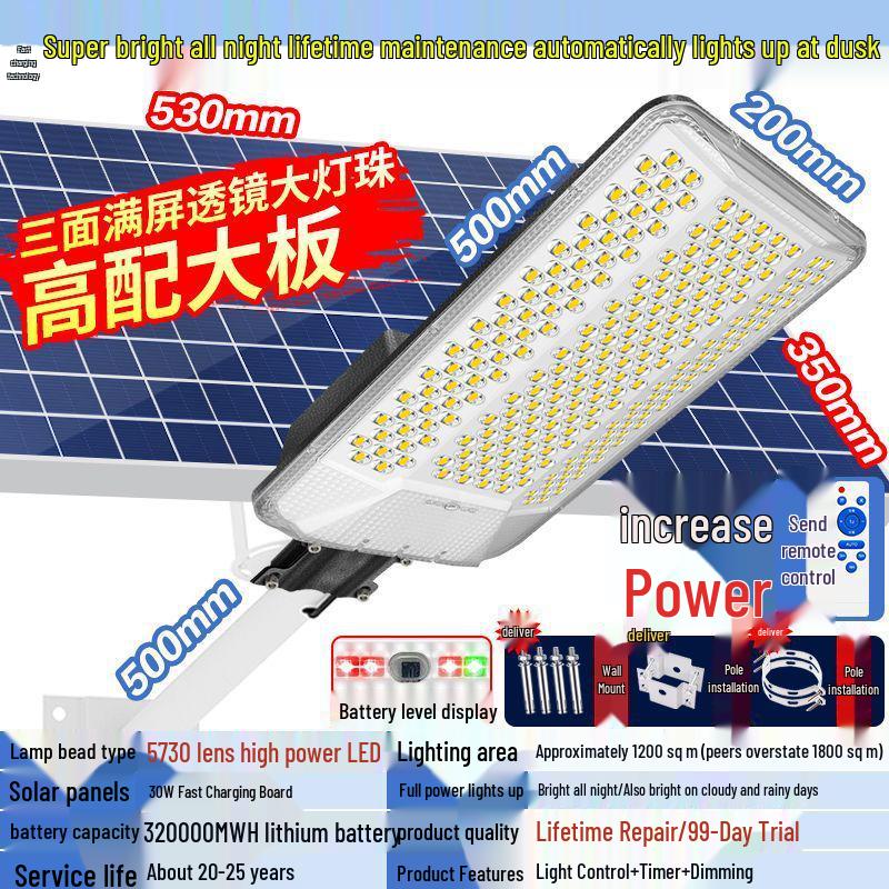 High-Power Outdoor Solar LED Street Light - Super Bright, Waterproof, Lightning-Protected for Courtyard & Doorway Use