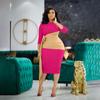 Large Size Women Fashion Patchwork Mid Sleeves Business Dress Ladies Elegant One Piece Skew Collar Sheath Dress