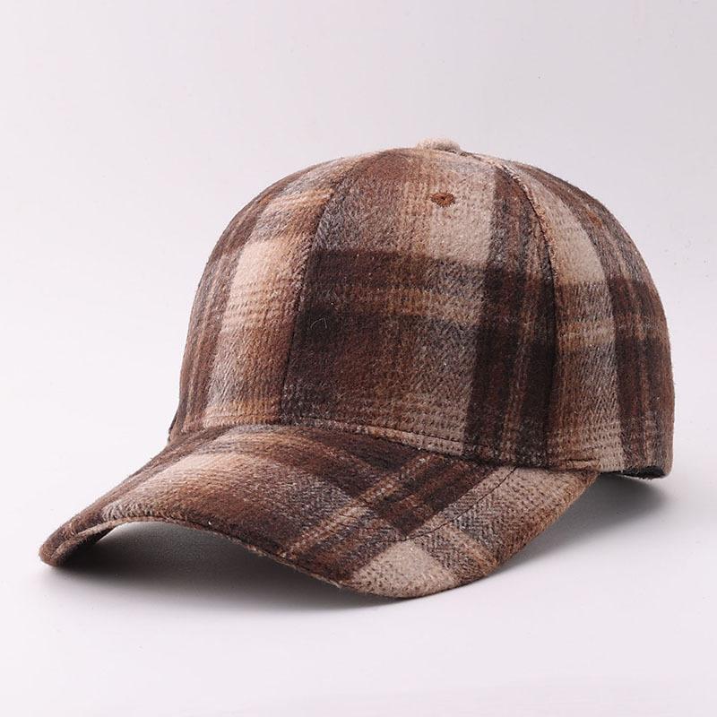 Woolen Plaid Baseball Cap European and American Sunshade Thickened Retro Autumn and Winter Warm Plaid Cap