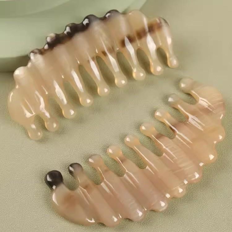 Gift Boxed Natural White Buffalo Horn Five-Tooth Water Drop Massage Comb