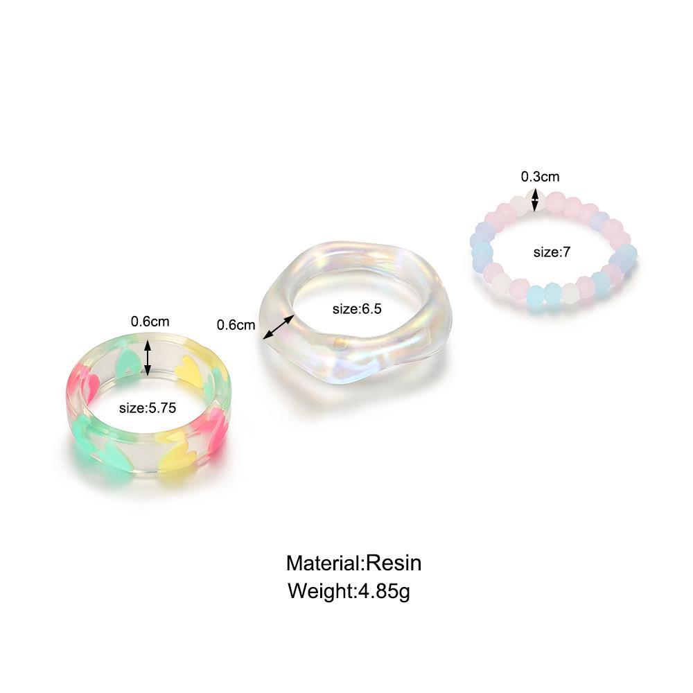 Cross-border Love Heart Resin Ring Set: Creative Fashion Women's Knuckle Rings