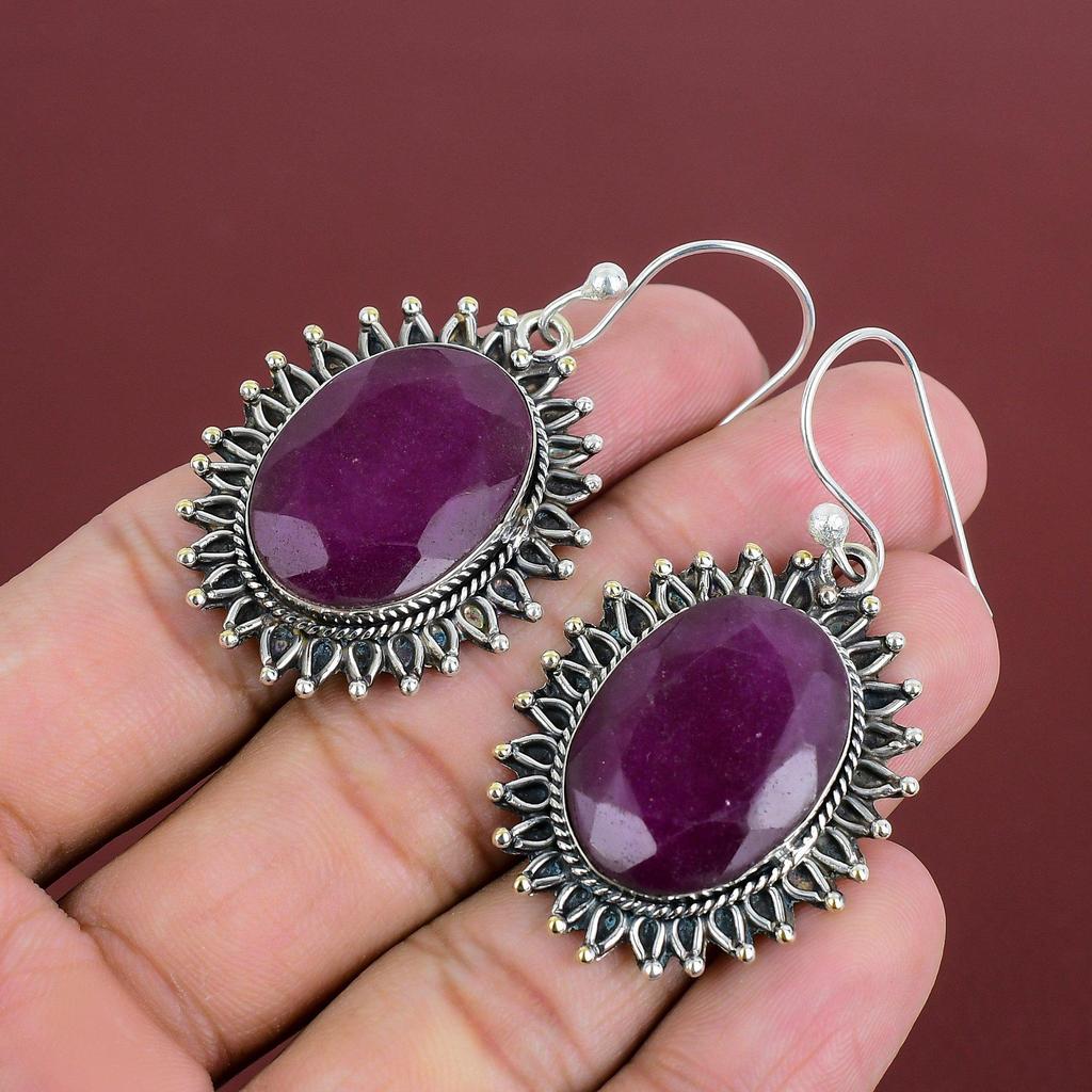 Faceted Kashmir Ruby Earrings Natural Gemstone Handmade Jewelry 925 Sterling Silver Earring Women Earrings Gifts For Mother Designer Jewelry