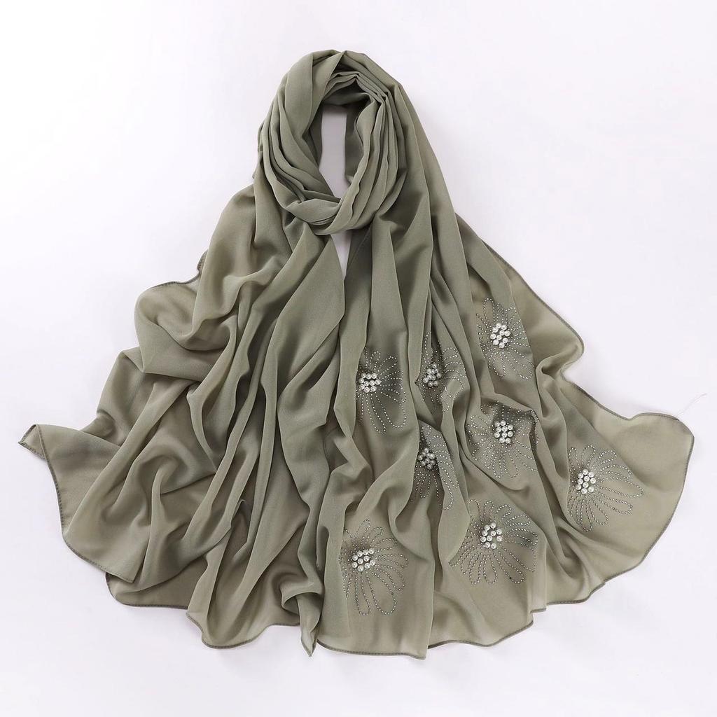 New monochrome chiffon hot diamond beads butterfly scarf female minority yarn headscarf straight hair
