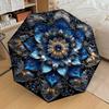 1 Stück Blumiges Mandala-Regenschirm-9-Speichenverstärkt, Automatisches Öffnen, Leicht & Langlebig, Niedliches Modeaccessoire für Draußen-P0745