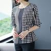 Büro Dame Stilvolles Karomuster Gespleißtes Chiffon-T-Shirt Damen 2023 Frühling Sommer Halbarm Lässig Raffung Locker O-Ausschnitt Pullover