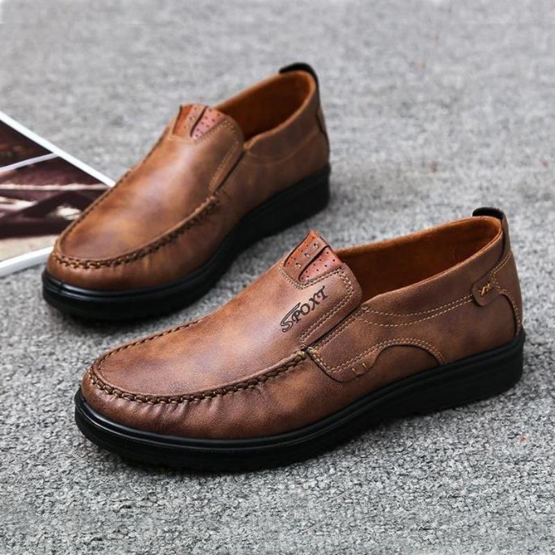 Men's Casual Genuine Leather Shoes Breathable Comfortable Men's Loafers Business Oxford Leather Flats Shoes Breathable Dad Shoes