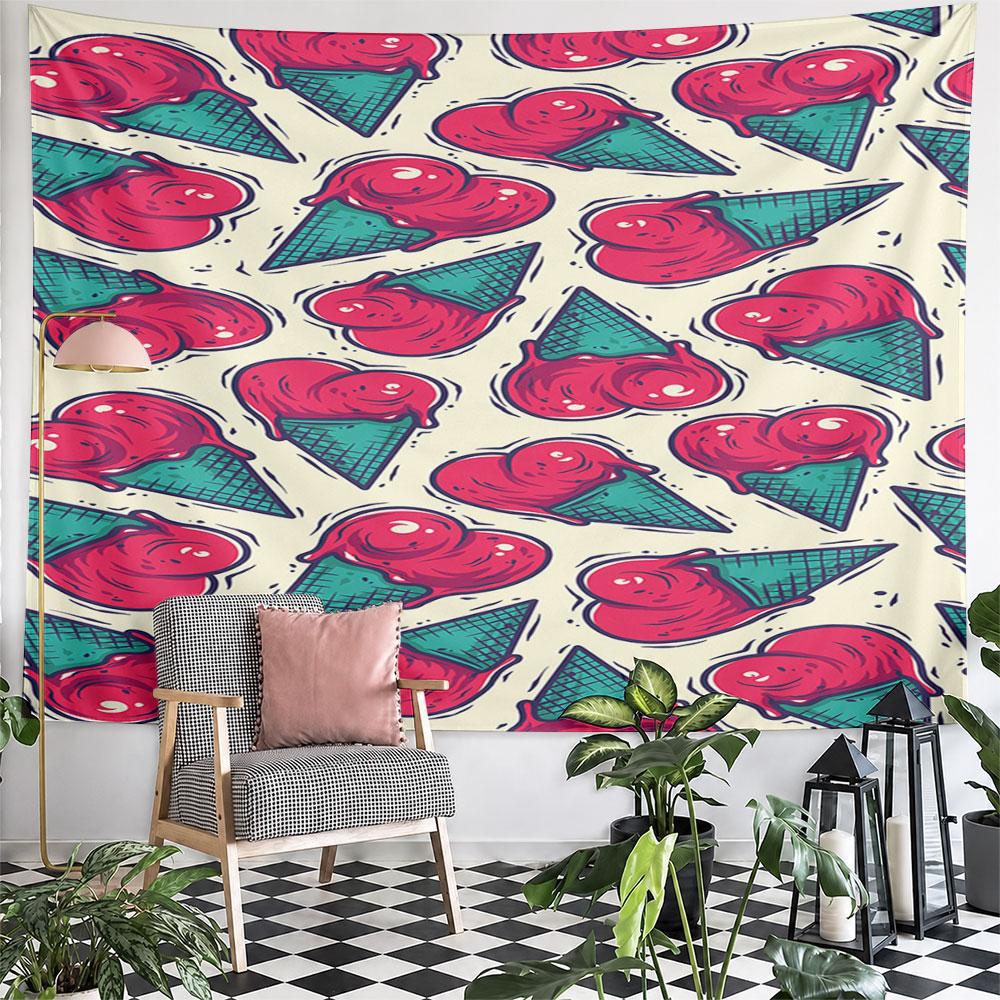 Ice Cream Cone Pattern Tapestry Design Pattern Wall Hanging Tapestry Decorative Tapestry Home Decor for Bedroom and Living Room