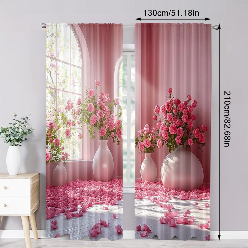 Window Drapes Pink Flowers Plants Versatile Polyester Fabric Without Electricity Family Party Decoration Use Curtain Made Of