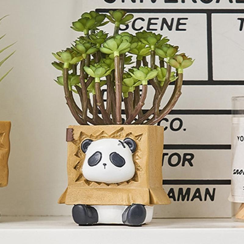 Sitting Panda Shaped Planter Vase Moulds Cements Mould Silicone Material for Hand-Making Succulent Plant Flowerpot Vase