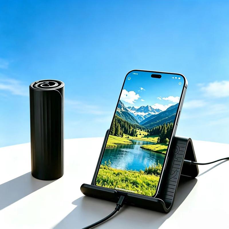 Portable Cell Phone Stand Foldable Adjustable Height Reserved Charging Hole for Home Office Desk Watching Drama Online Meeting