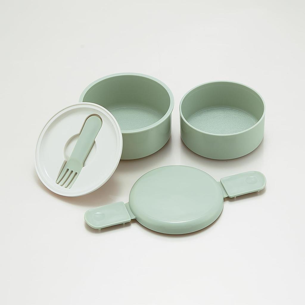 Skater Biomass Round Lunch Box with Nesting Microwave Made In Sepia ONWR1B Fork, 2-Tier, 500ml, Design, Safe, Japan, Green,