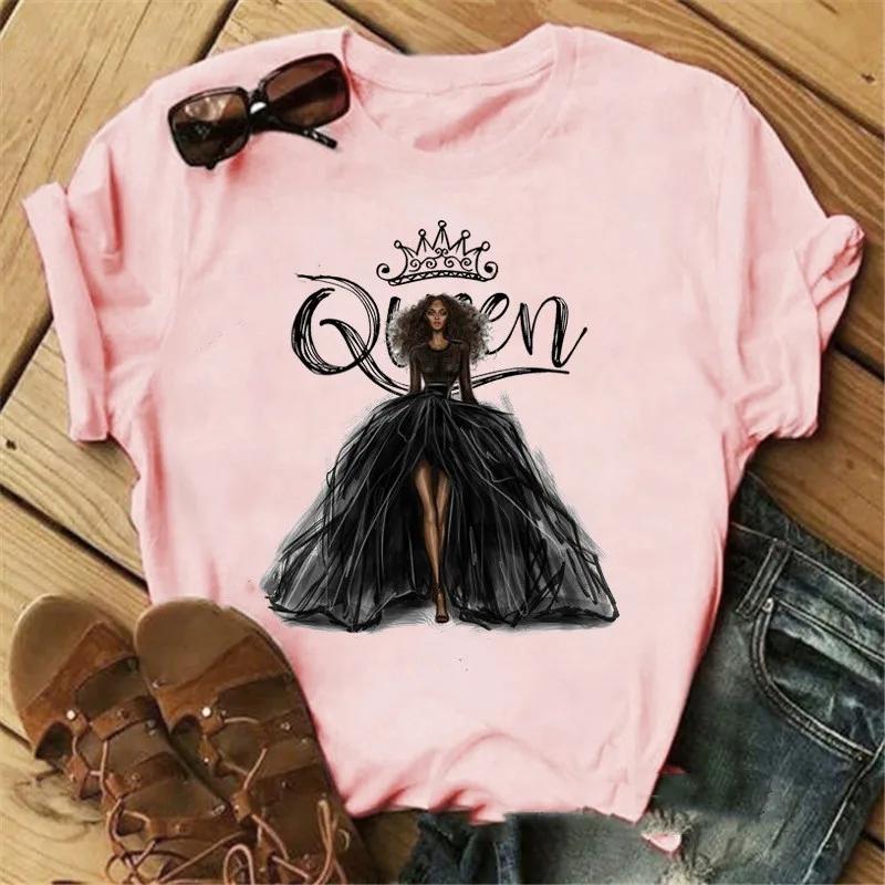 Pink Crown Queen Print Women T Shirt Short Sleeve O Neck Loose Women Tshirt Ladies Tee Shirt Tops Clothes Camisetas Mujer