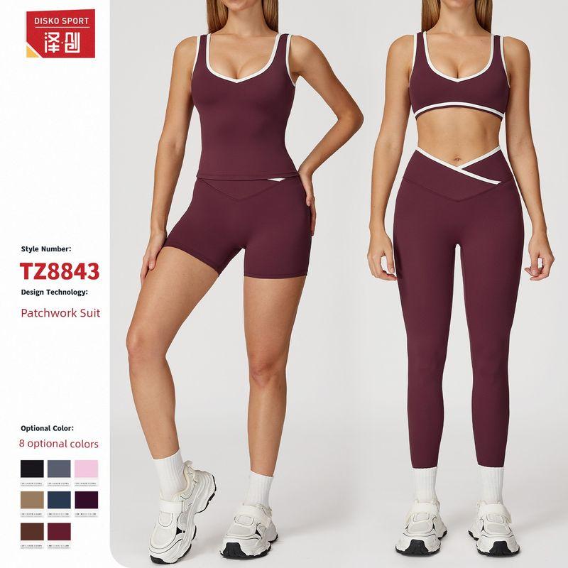 Guangzhou Zechuang Clothing Co., Ltd. Cross High Top Sports Suit Women's Contrast Color Open Back Tight Nude Feel Yoga