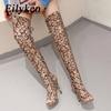 Eilyken Serpentine Peep Toe Vyhĺbené čižmy nad kolená Žena Sexy Šnurovanie Nočný klub Párty Tenké topánky na vysokých podpätkoch