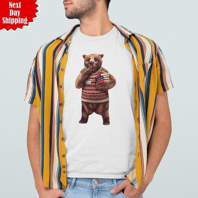 Libearian T Shirt Printed Funny Animal Book Lovers Gift Men Short Sleeve Tee Top