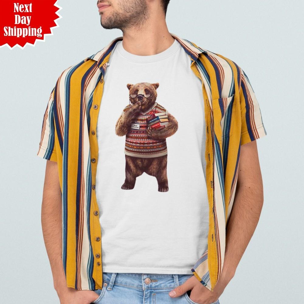 

Libearian T Shirt Printed Funny Animal Book Lovers Gift Men Short Sleeve Tee Top 2XL