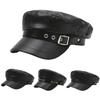 Classic Flat Top Beret Hat PU Leather Black Sailor Visor Hat Adjustable Punk Style Painter Hat