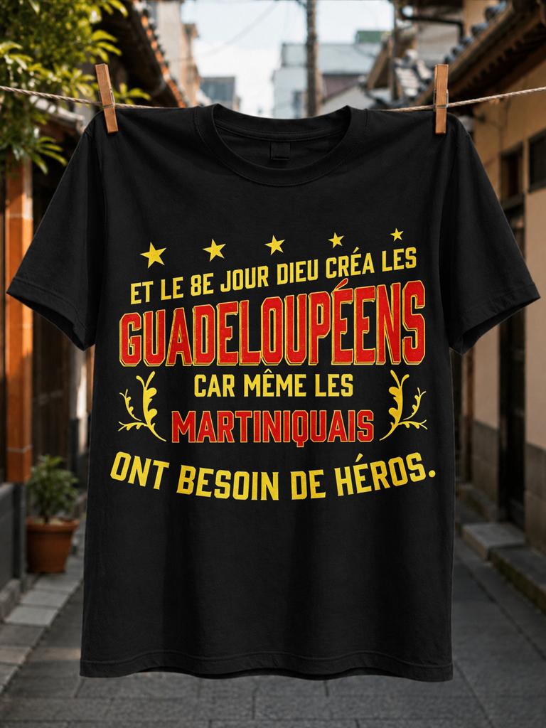 French Guadeloupe Pride Quote With Stars Laurel Sprigs And Red Yellow Varsity Typography Vintage Unisex All Tshirt