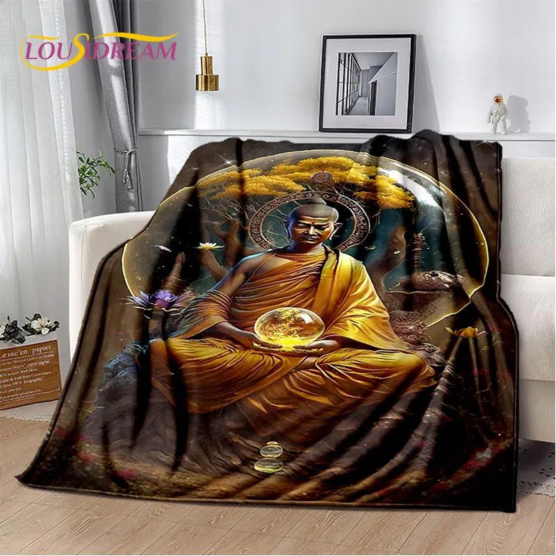 Manta de felpa suave de Buda Sakyamuni budismo fe religión, manta de franela para sala de estar, dormitorio, cama, sofá, oración