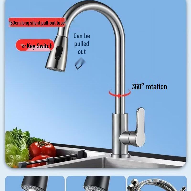 TLXT Stainless Steel Kitchen Pull-Out Swivel Faucet