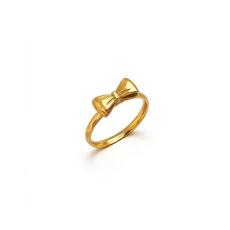 Simple Titanium Steel Bow Ring Female Cute Girlfriend Cold Style Ins Ring