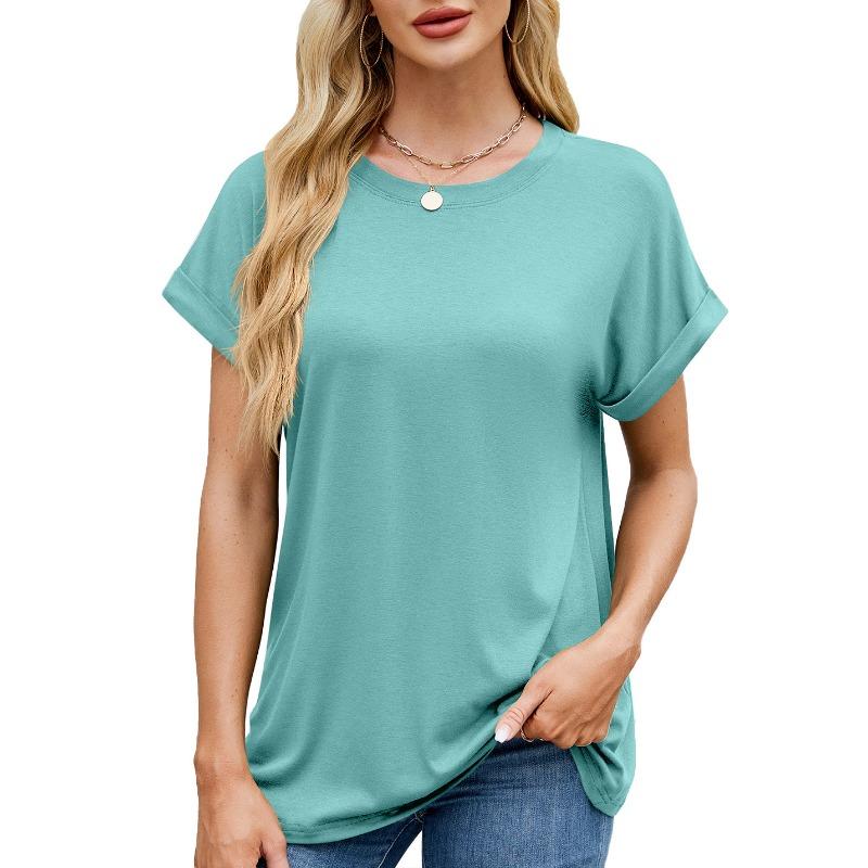 Damen S Einfarbig Rundhals Locker Kurzarm T-Shirt