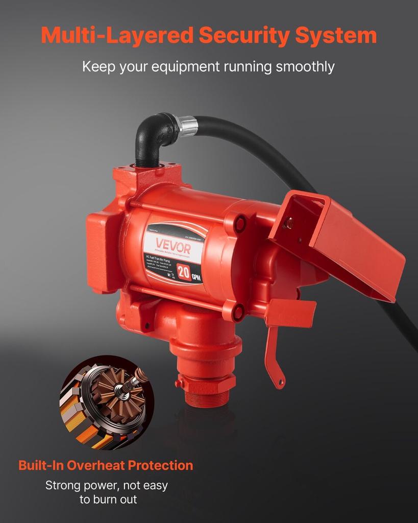 Fuel Transfer Pump 230V, 20 GPM 76 L/min, AC Electric Oil Transfer Pump, with Auto Shut-Off Fuel Nozzle & Discharge Hose, High Flow Kit for Gasoline,