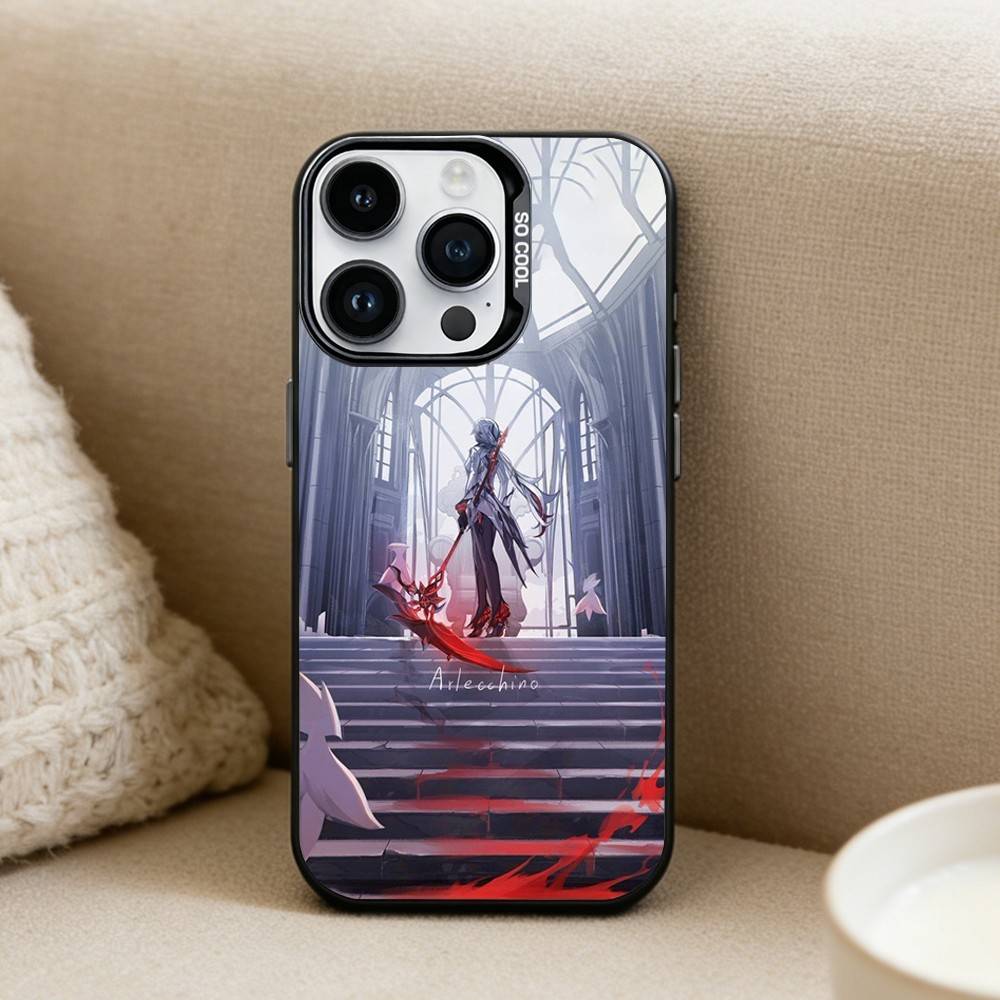 

Чехол для телефона Arlecchino Genshin Impact для iPhone 17, 16, 15, 14, 13, 12 Pro Max Черный Матовый Конфетный Ударопрочный Чехол iPhone14Plus